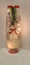 Vintage Crackled Glass Christmas Holiday Lighted Snowman Lamp By Transpac 12in
