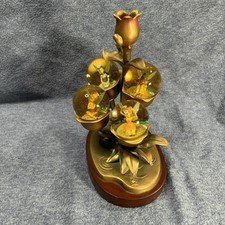 Vintage Disney Tinkerbell & Fairies Snowglobe 4 Globes Metal Wood Base Read