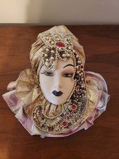Vintage Hand Painted Porcelain Lady Face Mask Wall Hanging Decor Jewels