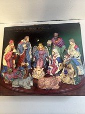 VINTAGE Home For The Holidays 12 Piece Porcelain Nativity Set With Wooden Base