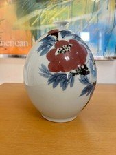 Vintage Japanese Porcelain Pottery Floral Vase - Signed