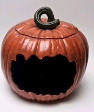 Vintage Large Ceramic Halloween Pumpkin Hand Painted Large Opening