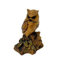 Vintage Orzeck Terre Stone Carved Owl Miniature Figurine Brown Home Decor 3.5"