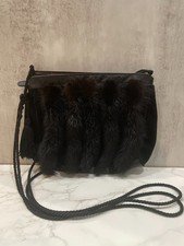 Vintage PRADA black leather bag with brown mink tails . Crossbody!