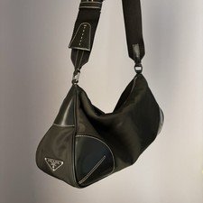 Vintage Prada Tessuto Nylon Soft Calfskin Moon Shoulder Bag- Army green