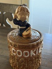 Vintage Rare Unique Ceramic Cookie Jar with Enesco Drummer Boy/Girl Japan