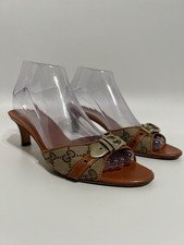 Vtg Gucci Brown Monogram Sandal Heels 37