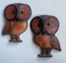 VTG Owl Brown Detail Art Form Wall Hangings Set Of 2