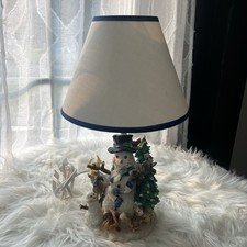 VTG Table Top Snowman Lamp Resin W/deer Mice &squirl Xmas Tree 16" Tall New