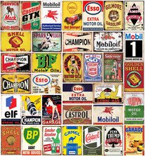 35 Pieces Reproduced Vintage Tin Signs, Gas Oil Retro Advert Antique Metal Signs