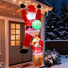 6FT Hanging Christmas Inflatables Outdoor, Climbing Santa with Dog Blow Up Roof