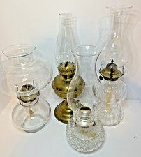Antique Glass And Brass Oil Lamps set of 4