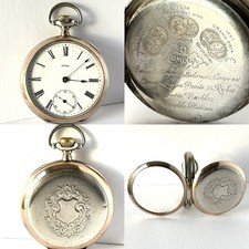 Antique Omega 0800 Coin Silver Grand Prix Open Face Pocket Watch For Repair