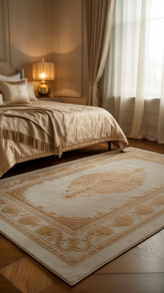 beige rugs with gold accents
