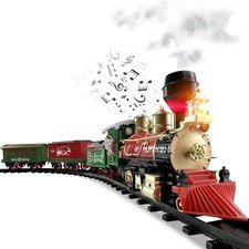 Christmas Train Set for Under The Tree with Lights, Music, Sounds, and Steam –