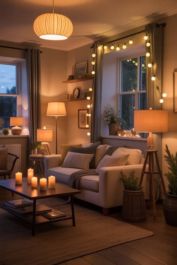 cozy string lights and candles