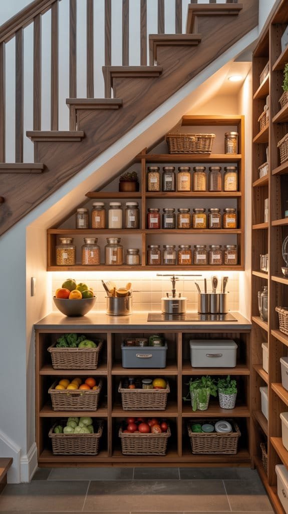 efficient under stairs pantry organization