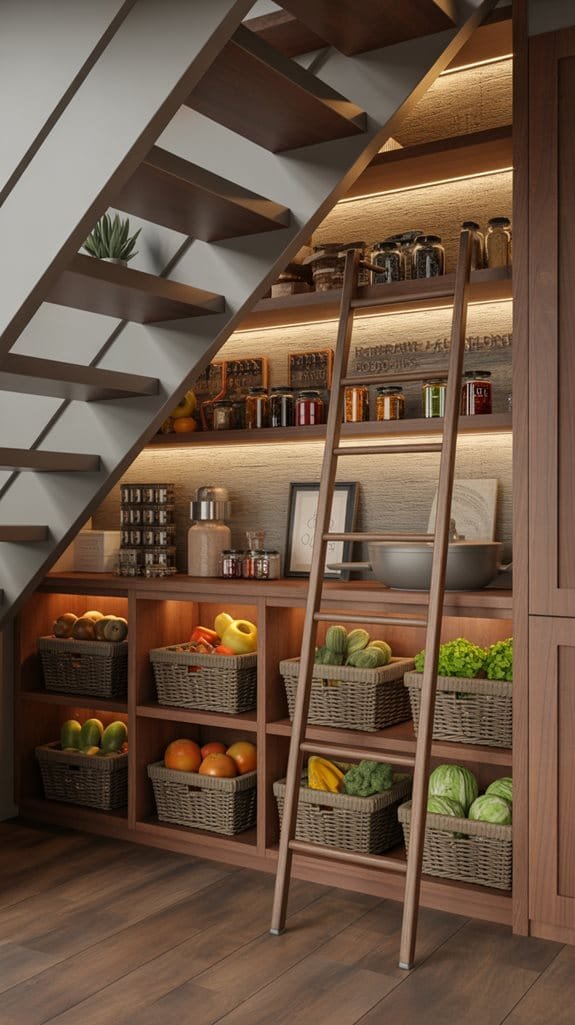 inviting organized under stairs pantry