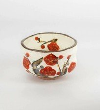 Japanese Matcha Tea Bowl Chawan Red Plum Mino ware Pottery Tea Ceremony Japan