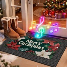 Merry Christmas Doormat with Lights & Music, 17x30 Funny Xmas Door Mat for In...