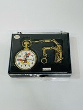 New VTG Bradley MICKEY MOUSE Pocket Watch With Case Disney Collectible WORKS