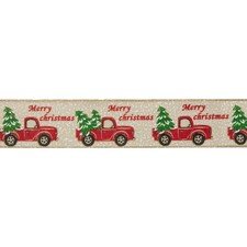 Northlight Red Vintage Trucks With a Christmas Tree Wired Ribbon 2.5" x 16 Yards