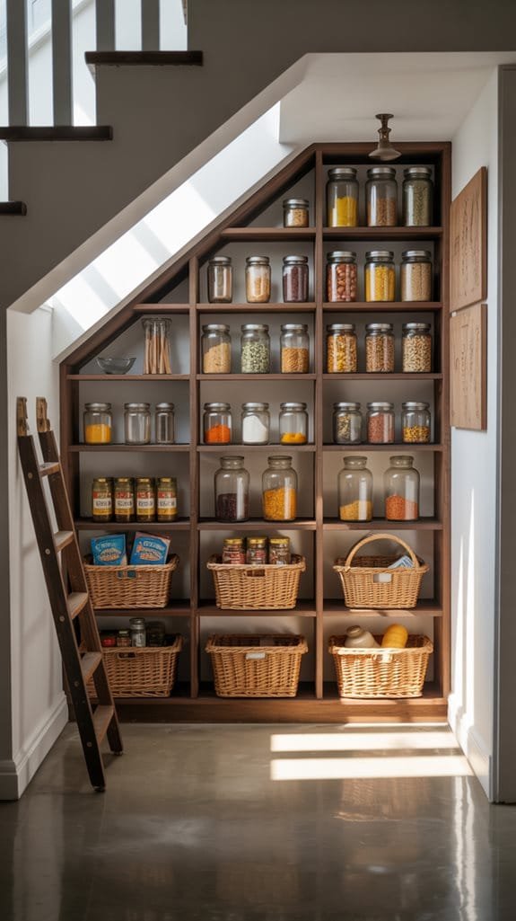 organized under stairs pantry solutions