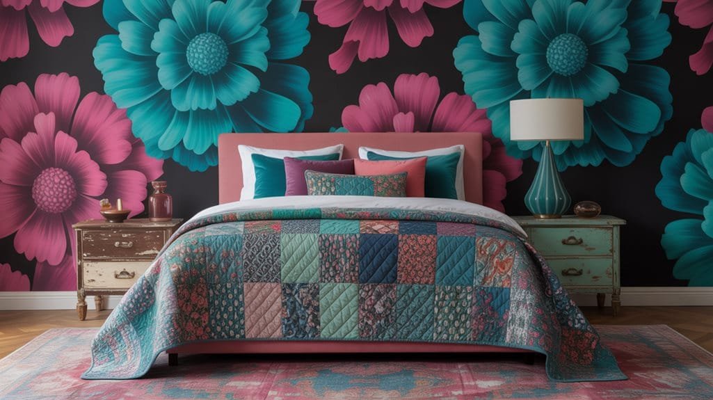 oversized patterns enhance bedrooms