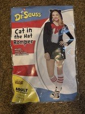 Spirit Dr. Seuss Cat In The Hat Hooded Romper Costume Adult Sz. Small (4-10)