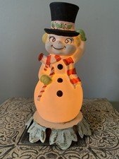 Vintage 1960s Ceramic Snowman Lamp Light-up Aladdin 7"