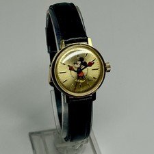 Vintage Bradley Mickey Mouse Automatic 17J Swiss Made Golden Dial Disney Watch