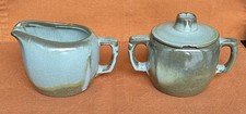 Vintage Frankoma Pottery Plainsman Woodland Moss Creamer and Sugar w/Lid (5A/5B)