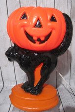 Vintage Halloween Black Cat Pumpkin Empire Plastic Blow Mold Light USA - Works