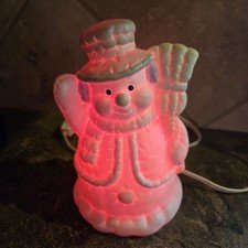 Vintage Porcelain Snowman Lamp Cuddle Ups Christmas Tested Works Flambro 1988