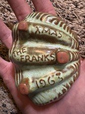 1963 Frankoma Pottery Tiki Clam Shell Trinket Dish Merry X-mas The Franks