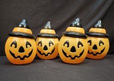 4 Vintage 1995 Halloween Empire Blow Mold 8" Pumpkin Witch Hat Light Topper Lot