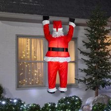6.5 Foot Santa Hanging From Roof Light Up Christmas Inflatable Lawn Decoration
