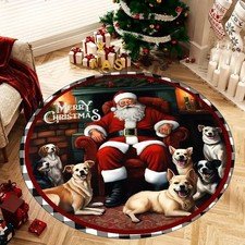 A Classic Christmas-Themed Doormat Featuring Santa Claus And Several Adorable Do