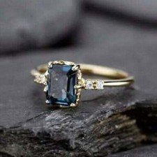 Art Deco 2.50 Ct Natural Blue Sapphire Antique Vintage Ring 14K Yellow Gold FN