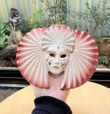 Art Deco Ceramic Porcelain Mask Wall Hanging Lady's Face Pink Gold Glossy 18cm