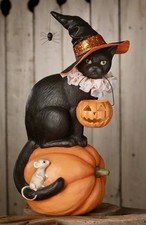 Bethany Lowe Halloween CAT WITCH ON PUMPKIN #TD4155 NEW