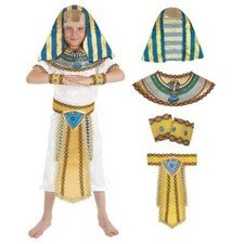 Boys Egyptian Pharaoh Costume + Headpiece M - XL Kids King of Egypt Halloween