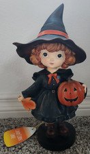 Candy Corn Lane Halloween Auburn Hair Girl Witch Pumpkin Maple Leaf Figurine