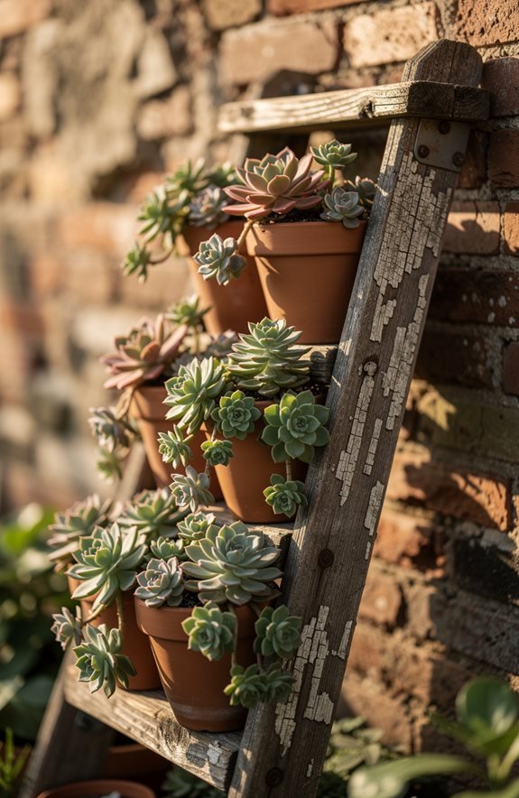 cascading succulents on ladder