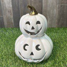 Ceramic Light-Up Stacked Pumpkins Jack-O’-Lantern Decor Tested & Working