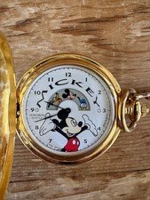 Disney Mickey Mouse Gold Quartz Pocket Watch Verichron 1990s Vintage-Never Used!