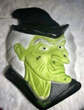 Don Featherstone Union Products Halloween Green Witch Face Blow Mold Light Decor