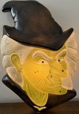 Don Featherstone Union Products Halloween Green Witch Face Blow Mold Light VTG