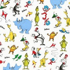 Dr. Seuss Favorite Characters- White in 1/2 yard increments