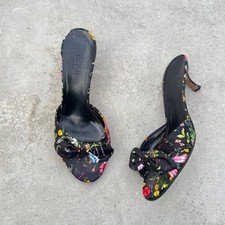 Gucci | Authentic Vintage Black Silk Floral Colorful Flower Bow Mules (35.5)